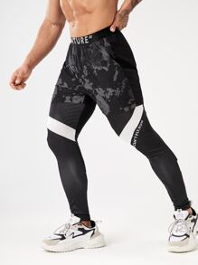 Manfinity Fitness Men Slogan Graphic Reflective 2 In 1 Sports Trousers With Phone Pocket - Black - View 5