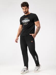 Fitness Quần thể thao nam có dây rút, in chữ phản quang, kiểu quần nỉ. - màu đen - Xem 3