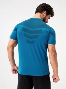 Men Geo Print Sports Tee - Blue - View 2