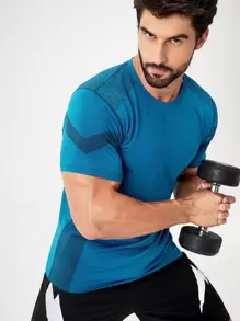 Men Geo Print Sports Tee - Blue - View 1