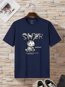 Men Cartoon And Slogan Graphic Tee - Navy Blue - View 3