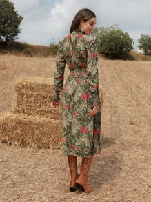 SHEIN VCAY Veckad Remsa Rynkad Blommig Boho Klänning - Multifärgad - Visa 2