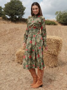 SHEIN VCAY Veckad Remsa Rynkad Blommig Boho Klänning - Multifärgad - Visa 6