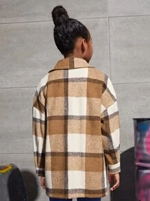 SHEIN Girls Plaid Single Breasted Drop Shoulder Overcoat - Multicolor - View 2