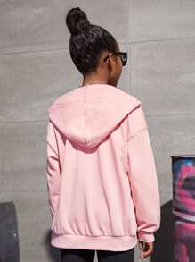 SHEIN Tween Girl Drop Shoulder Zip Up Sweatshirt - Baby Pink - View 2