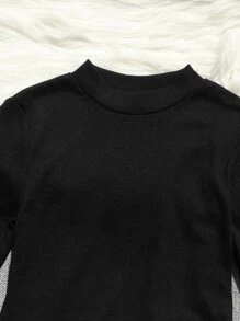 SHEIN Unity Plus Mock Neck Tee & Tartan Skirt - Black and White - View 4