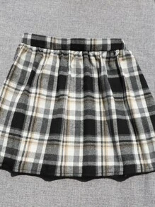 SHEIN Unity Plus Mock Neck Tee & Tartan Skirt - Black and White - View 6