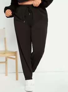 SHEIN Essnce Plus Size Quần thể thao Dây kéo màu trơn - màu đen - Xem 1