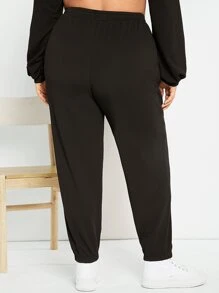 SHEIN Essnce Plus Size Quần thể thao Dây kéo màu trơn - màu đen - Xem 2