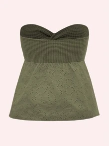 Soleia 前扭結鏤空網眼刺繡上衣 - 軍綠色 - 查看 2