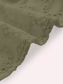 Soleia 前扭結鏤空網眼刺繡上衣 - 軍綠色 - 查看 3