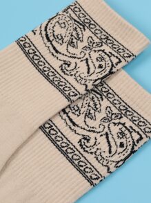 Men Paisley Print Crew Socks - Beige - View 3