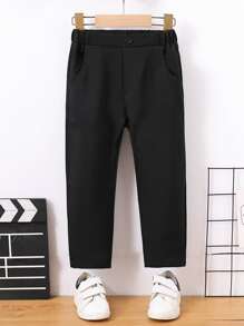 Toddler Boys Solid Elastic Waist Trousers - Black - View 1