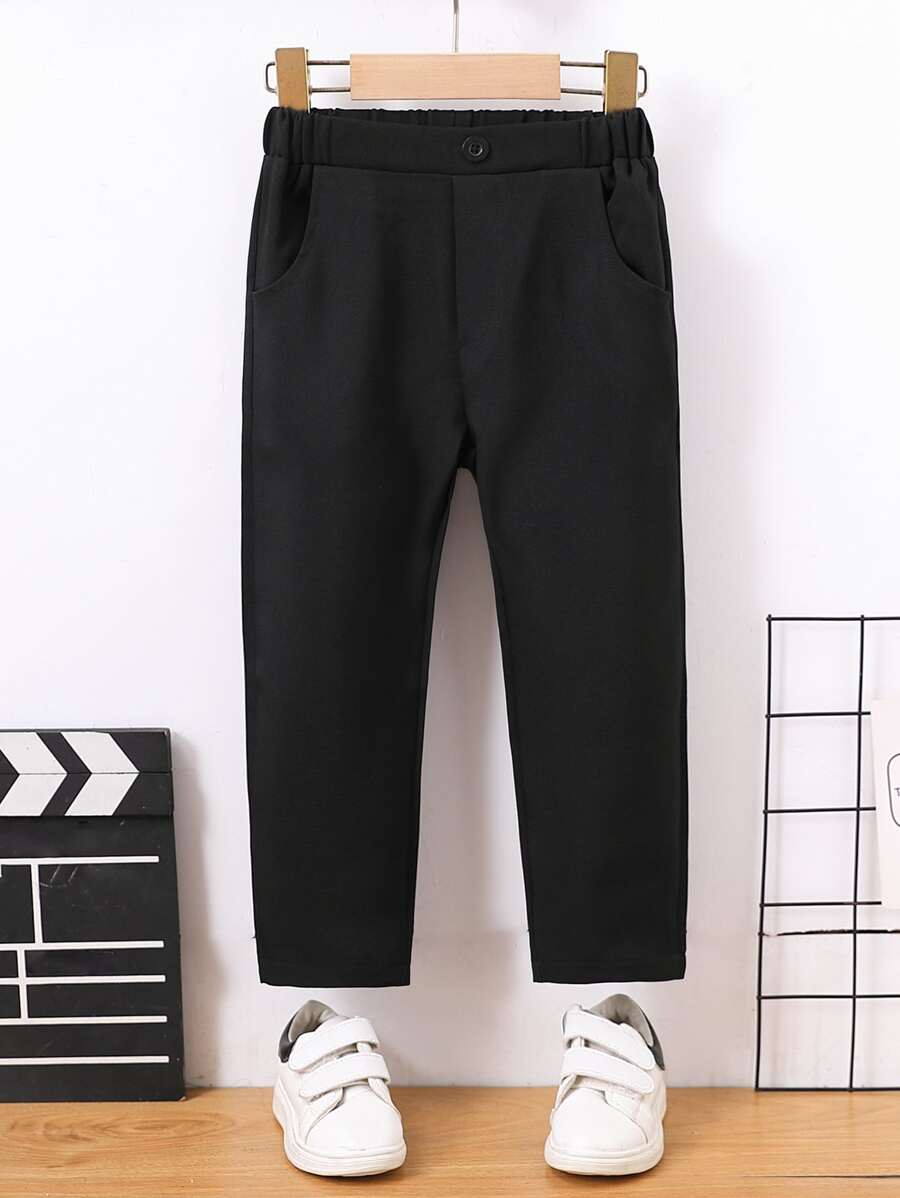Toddler Boys Solid Elastic Waist Trousers - Black - View 1