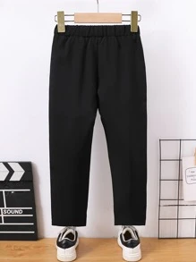 Toddler Boys Solid Elastic Waist Trousers - Black - View 2