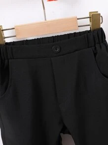 Toddler Boys Solid Elastic Waist Trousers - Black - View 3