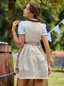 SHEIN Unity Lace Up Front Frill Trim Dress Without Blouse - Multicolor - View 2