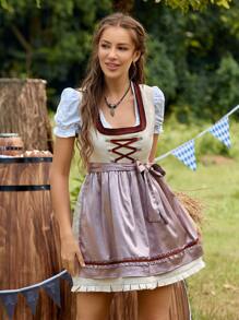 SHEIN Unity Lace Up Front Frill Trim Dress Without Blouse - Multicolor - View 1