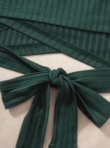 SHEIN Privé Crisscross Tie Back Rib Knit Tank Top - Dark Green - View 3