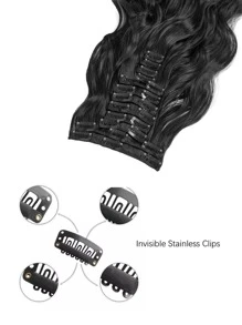 12pcs/Set Long Wavy Hair Extension High Tempreture 22inch Synthetic Hairpiece Clip In Synthetic Hair Extensions For Women - Black - View 3