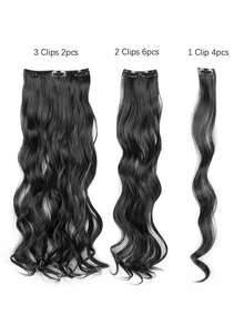 12pcs/Set Long Wavy Hair Extension High Tempreture 22inch Synthetic Hairpiece Clip In Synthetic Hair Extensions For Women - Black - View 5