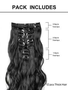 12pcs/Set Long Wavy Hair Extension High Tempreture 22inch Synthetic Hairpiece Clip In Synthetic Hair Extensions For Women - Black - View 6