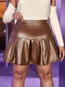 SHEIN SXY Váy Plus Size Viên lá sen Dây kéo màu trơn Hấp dẫn - Cà phê nâu - Xem 1