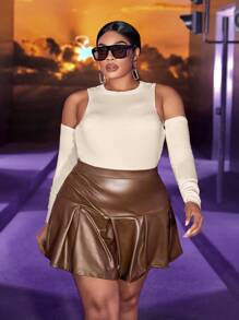 SHEIN SXY Váy Plus Size Viên lá sen Dây kéo màu trơn Hấp dẫn - Cà phê nâu - Xem 2