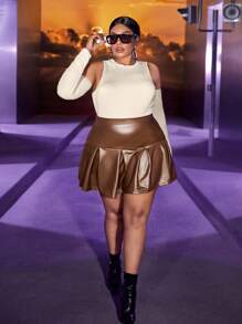 SHEIN SXY Váy Plus Size Viên lá sen Dây kéo màu trơn Hấp dẫn - Cà phê nâu - Xem 3