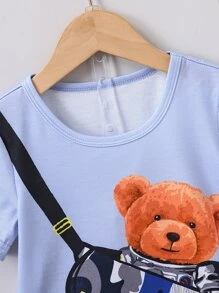 SHEIN 小男童卡通圖案T恤附迷彩短褲 - 彩色 - 查看 4