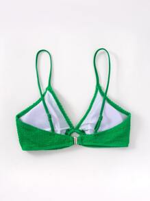 SHEIN Swim Áo Tops Bikini Nữ Nhẫn màu trơn Giải trí - màu xanh lá - Xem 2