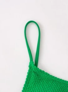 SHEIN Swim Áo Tops Bikini Nữ Nhẫn màu trơn Giải trí - màu xanh lá - Xem 4