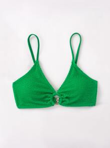 SHEIN Swim Áo Tops Bikini Nữ Nhẫn màu trơn Giải trí - màu xanh lá - Xem 5