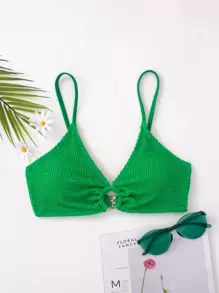 SHEIN Swim Áo Tops Bikini Nữ Nhẫn màu trơn Giải trí - màu xanh lá - Xem 6