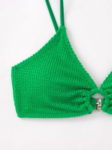 SHEIN Swim Áo Tops Bikini Nữ Nhẫn màu trơn Giải trí - màu xanh lá - Xem 7