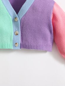 SHEIN Cárdigan Para Bebé Niña Con Botón Simple Y Bloque De Color - Multicolor - Ver 3