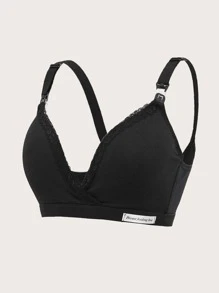 SHEIN Maternity 3pack Contrast Lace Letter Patched Detail Bra - Multicolor - View 5