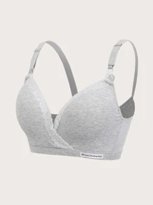 SHEIN Maternity 3pack Contrast Lace Letter Patched Detail Bra - Multicolor - View 6