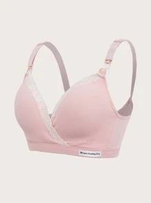 SHEIN Maternity 3pack Contrast Lace Letter Patched Detail Bra - Multicolor - View 8