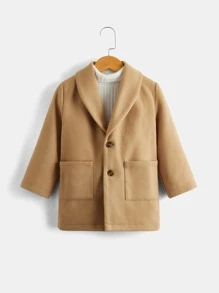 SHEIN Toddler Boys 1pc Dual Pocket Button Front Overcoat - Khaki - View 1