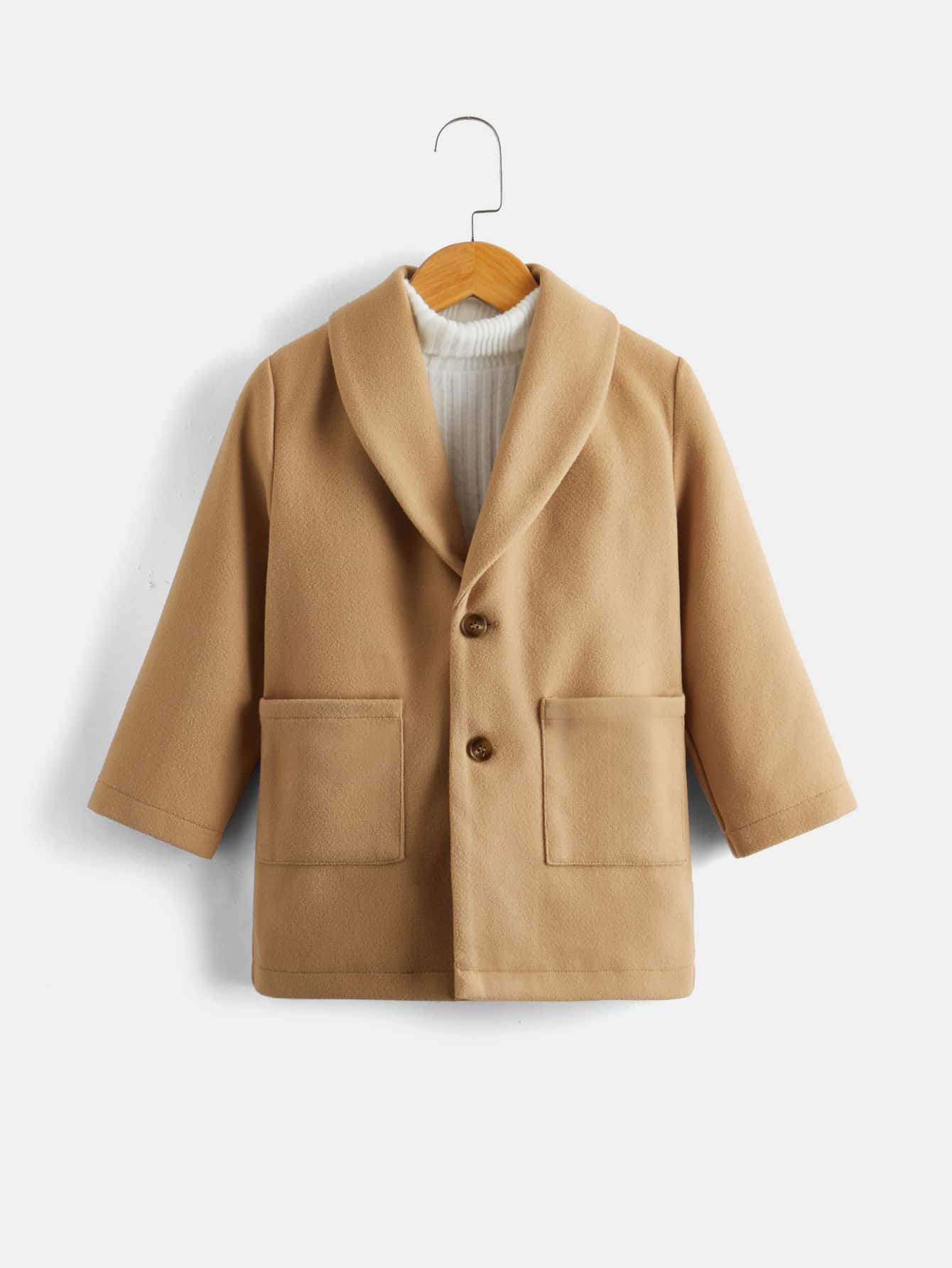 SHEIN Toddler Boys 1pc Dual Pocket Button Front Overcoat - Khaki - View 1