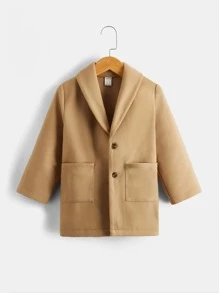 SHEIN Toddler Boys 1pc Dual Pocket Button Front Overcoat - Khaki - View 4
