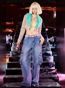 SHEIN ICON Fuzzy Trim Crop Tweed Overcoat - Multicolor - View 7