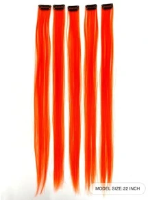 5pcs Clip In Long Straight Synthetic Hair Extension - Orange - View 2
