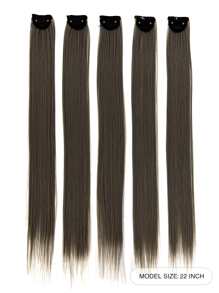 5pcs Clip In Long Straight Synthetic Hair Extension - Dark Grey - View 2