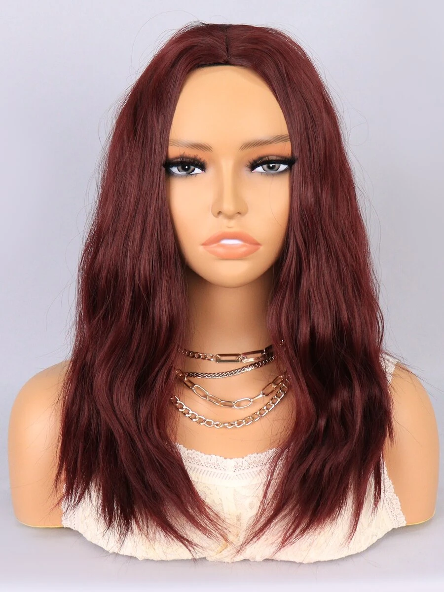 Tóc giả tổng hợp xoăn vừa phải cho trang phục thường ngày - Màu Đỏ Sâu - Xem 1