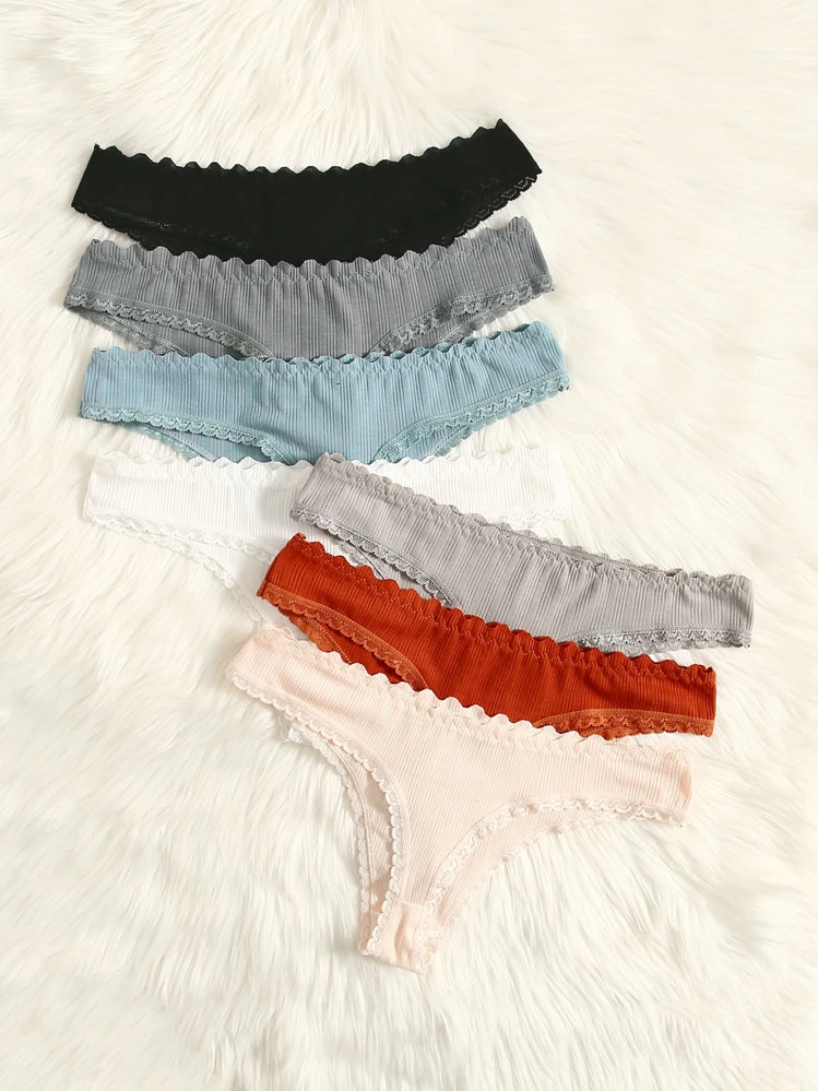 7 piezas Bragas ribete con encaje con lazo delantero invisible - Multicolor - Añade 2