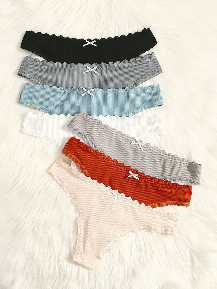 7 piezas Bragas ribete con encaje con lazo delantero invisible - Multicolor - Añade 4