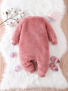 嬰兒女孩漫畫刺繡毛茸茸連身衣 - 粉色 - 查看 2