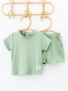 Đứa bé trai Thư được vá Áo thun Với Quần short thể thao - Màu xanh Bạc hà - Xem 1